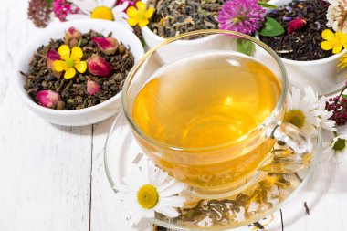 güzel kokulu bitki çayı bir fincan, üstten görünüm