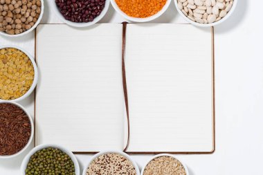 yemek tarifleri ve baklagiller, üstten görünüm ürün yelpazesine için kitap
