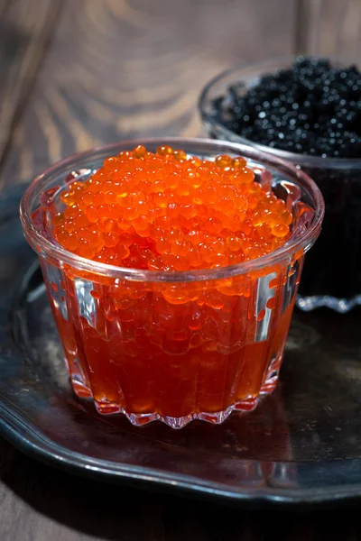 Caviar Traditionnel Rouge Noir Vue Verticale Sur Dessus — Photo
