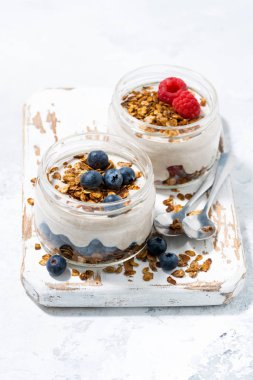 Böğürtlenli sağlıklı kremalı tatlı, dikey