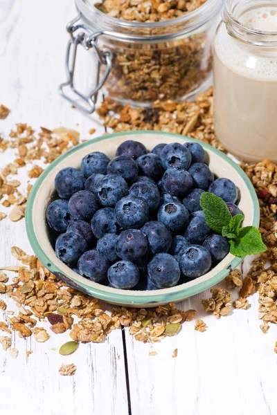 Fresh juicy blueberries and homemade granola for breakfast — 스톡 사진