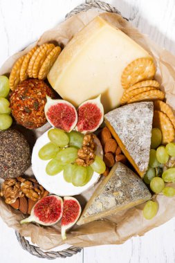 meyve ve peynir sepeti, üst görünüm dikey