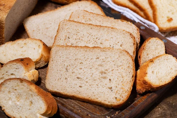 Assortment White Fresh Bread Closeup Top View — Stock Photo, Image
