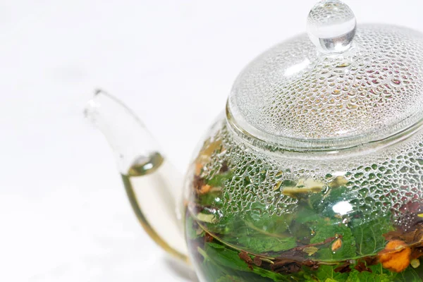 Fresh Mint Tea Glass Teapot Closeup — Stock Photo, Image