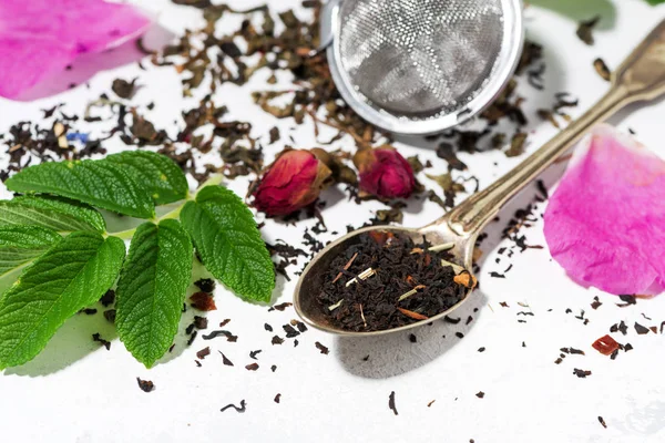 Ingredients Making Tea Wild Rose White Background Closeup Horizontal — Stock Photo, Image