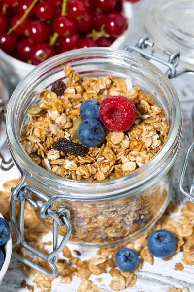 Plátano Muesli Saludable Los Ingredientes Del Desayuno Primer Plano — Foto de Stock