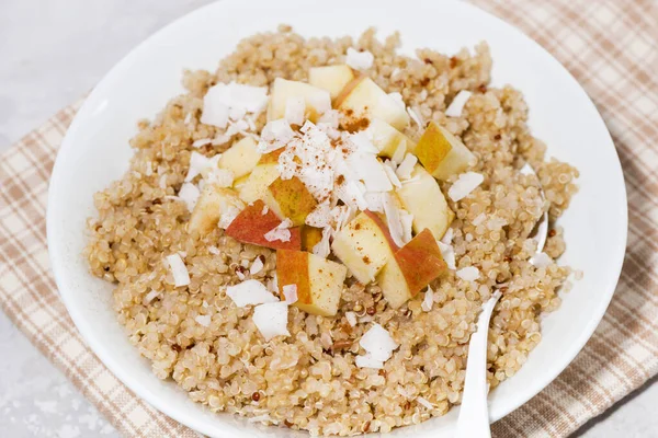 Healthy Breakfast Quinoa Apple Coconut Closeup Top View — Stock Photo, Image
