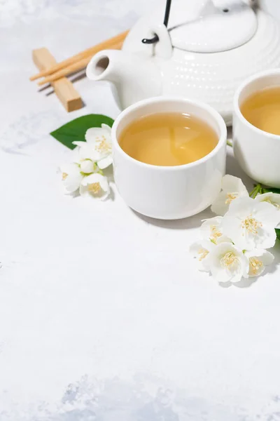 Japansk Teceremoni Grönt Med Jasmin Lodrät Ovanifrån — Stockfoto