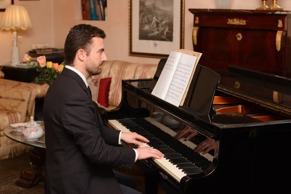 Portrait of music performer playing his piano — Stock Photo, Image