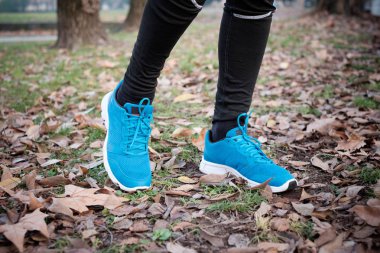 Sonbahar yaprakları ile Road Runner ayak yakın çekim 