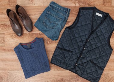 Ahşap üzerinde kış giyim Üstten Görünüm 