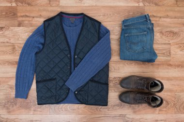 Ahşap üzerinde kış giyim Üstten Görünüm