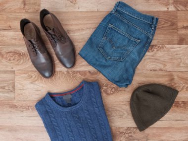 Ahşap üzerinde kış giyim Üstten Görünüm