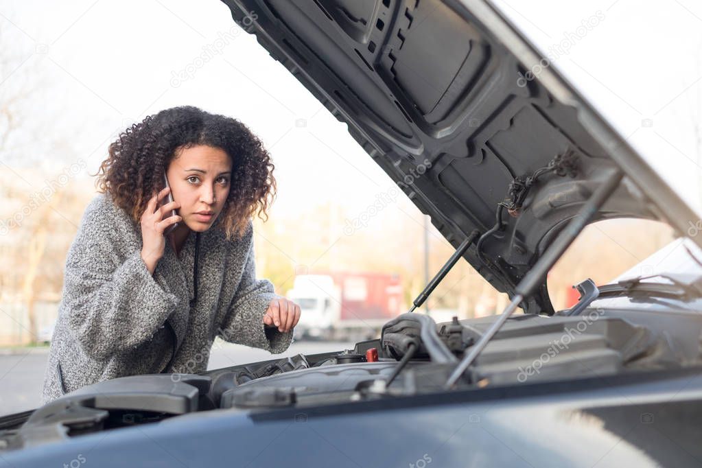 Desperate woman calling emergency help smartphone