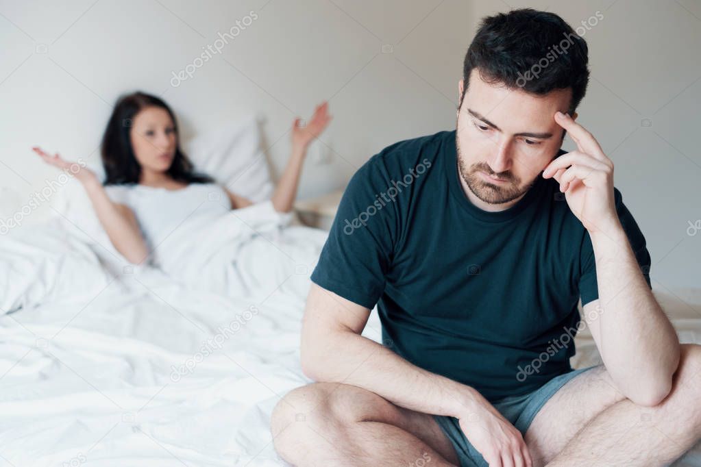 Sad and thoughtful man after arguing with girlfriend