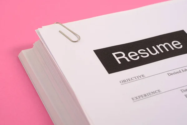 Karrierekonzept für Chancengleichheit. Stapel Lebenslauf isoliert auf rosa Hintergrund — Stockfoto