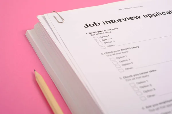 Equal opportunities career concept.Pile of cv isolated on pink background — Stock Photo, Image