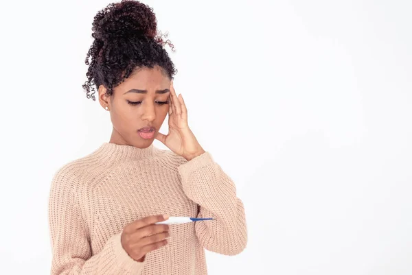 Black woman feeling sick on white backgorund — 스톡 사진