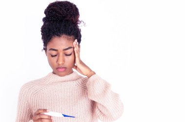Black girl feeling sick isolated on white background clipart