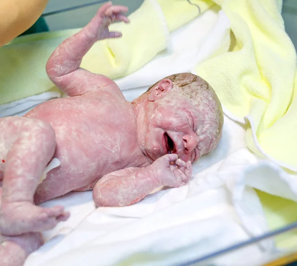 Nowo narodzone dziecko sekundy i minuty po urodzeniu. — Zdjęcie stockowe