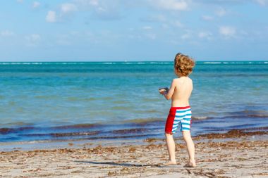 Tropik sahilde eğleniyor küçük çocuk çocuk