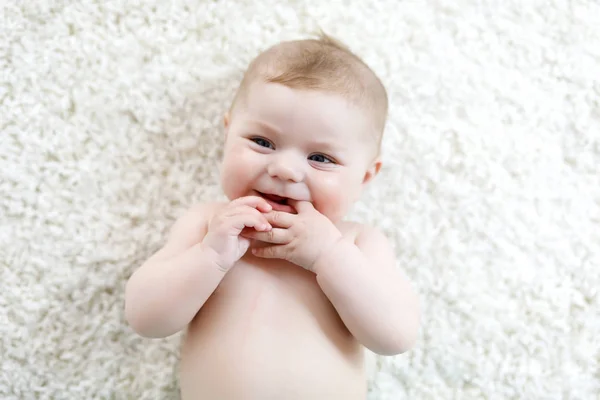 Adorable naked baby girl on white background. — Stock Photo, Image