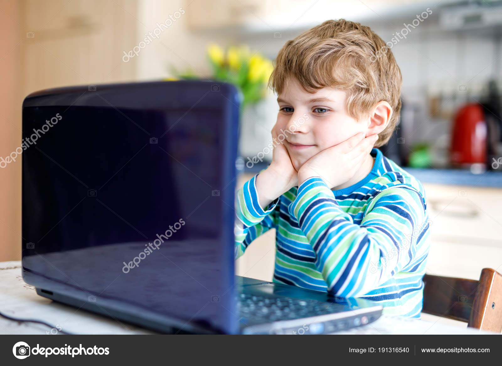 photo Little Kid On Computer Stock Image https depositphotos com 191316540 stock photo little school kid boy making html
