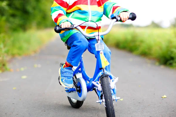 Маленький симпатичний хлопчик на велосипеді влітку або в автономний день. Здорова щаслива дитина розважається з їздою на велосипеді . — стокове фото