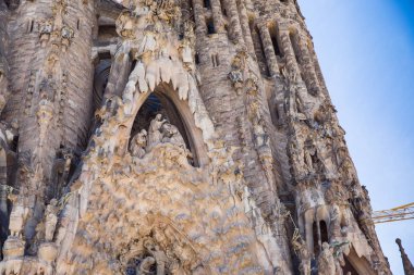 BARCELONA, SPAIN - APRIL 24, 2019: Cathedral La Sagrada Familia in Barcelona, Spain. It is designed by architect Antonio Gaudi and built since 1882