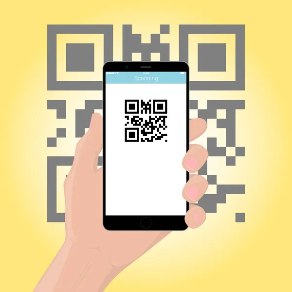 Мобільний телефон смартфон в руці сканує QR-код — стоковий вектор