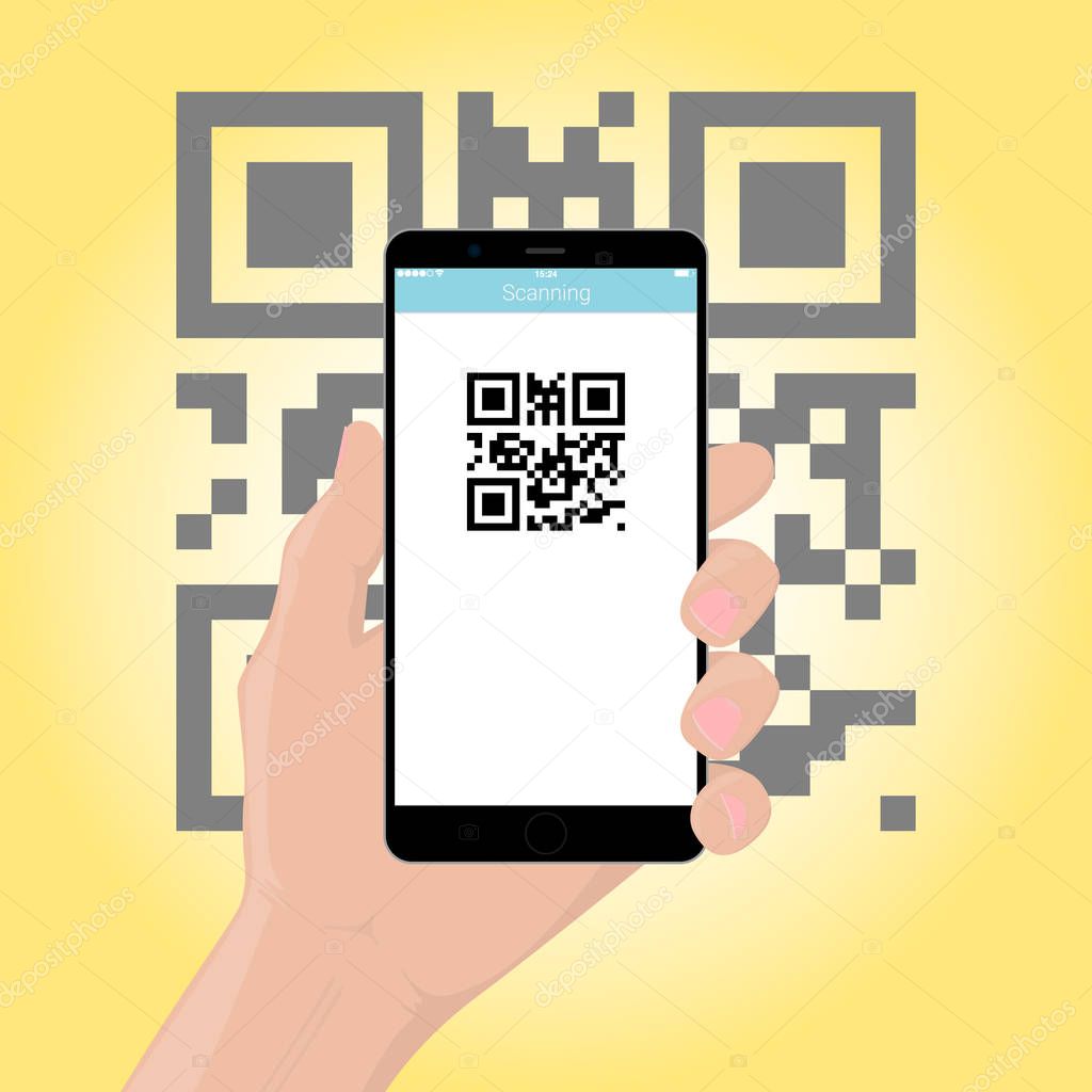 The mobile phone smartphone in hand scans the QR code