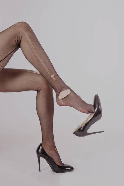 Belles Jambes Femme Collants Chaussures — Photo