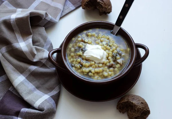 Mushroom soup with pasta — Stock Image Mushroom Soup Pasta Stock Picture