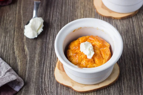 Tomato caserrole (Flan-tomato cake or souffle) with cream cheese.