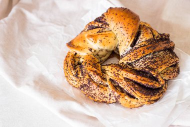 Poppy ile tatlı çörek. Börek ile haşhaş tohumu girdap. Haşhaş tohumu rulo ekmek, Babka.