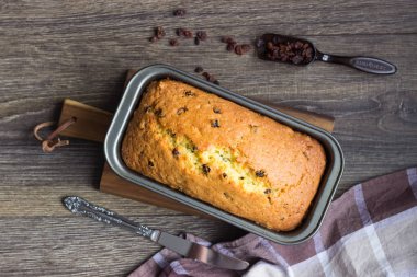 Kuru üzüm Ekmek pasta. Rustik tarzı.