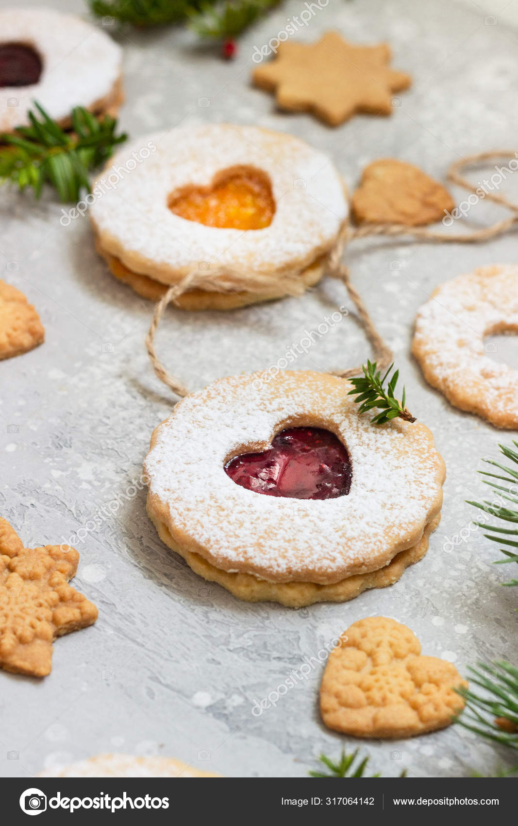 Linzer Christmas New Year Cookies Filled Red Orange Jam Dusted Stock Photo Image By C Porosolka Balt 317064142