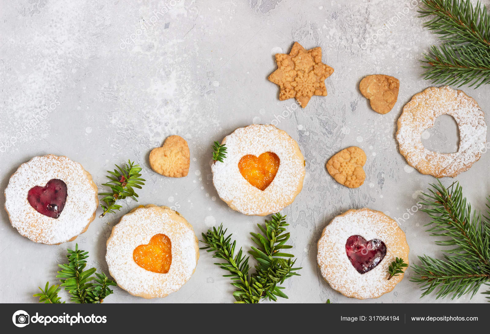 Linzer Christmas New Year Cookies Filled Red Orange Jam Dusted Stock Photo Image By C Porosolka Balt 317064194