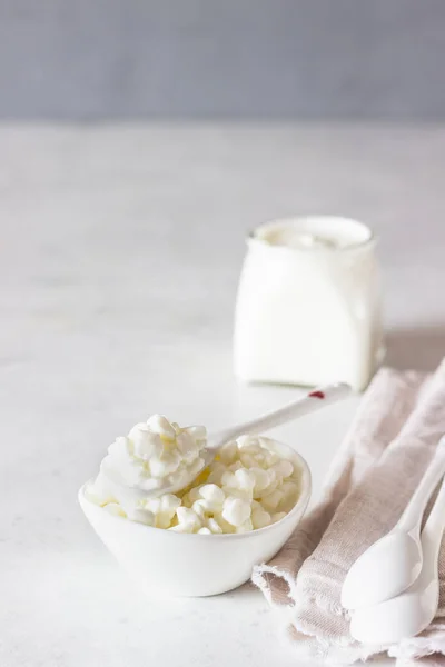 Seta Leche Yogur Orgánico Casero Natural Frascos Vidrio Productos Lácteos —  Fotos de Stock