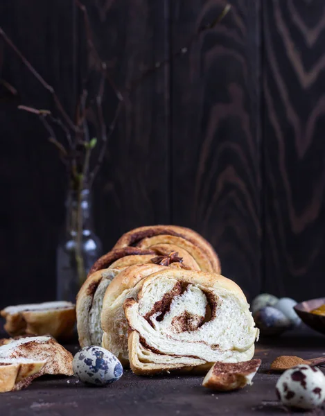 Slices Homemade Cinnamon Babka Swirl Brioche Bread Cinnamon Roll Bread — Stock Photo, Image
