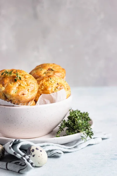 Savory Muffins Bacon Quail Egg Green Onion Cheese Light Stone — 스톡 사진