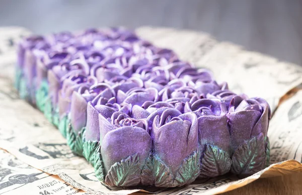 Handmade Craft Purple Chocolate Roses Made Filipino Superfood Yam Ube — Stock Photo, Image