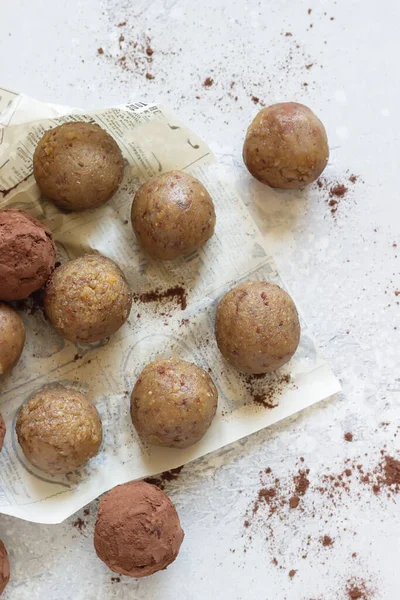 Bolas Energéticas Vegetarianas Saludables Con Garbanzos Mantequilla Maní Pasas Cacao — Foto de Stock