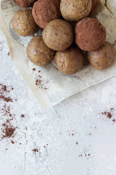 Bolas Energéticas Vegetarianas Saludables Con Garbanzos Mantequilla Maní Pasas Cacao — Foto de Stock