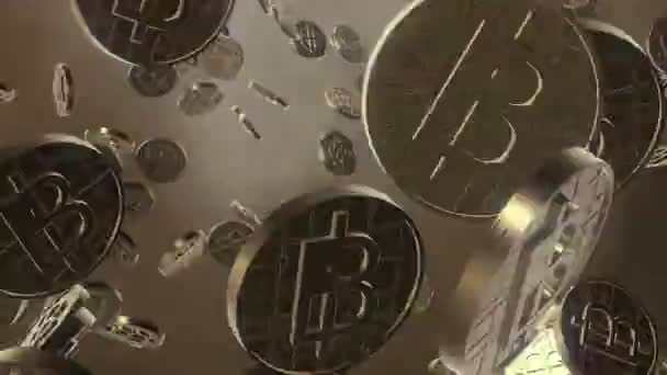 Bitcoins Faller Luften Animation — Stockvideo