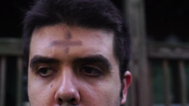 Catholic Man Ash Cross Forehead Royalty Free Stock Footage