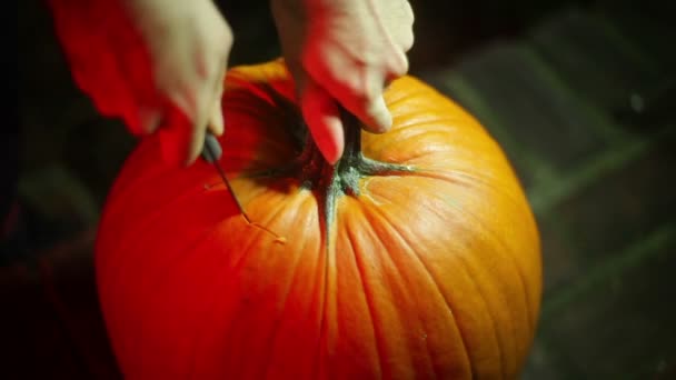 Cortar Una Calabaza Para Halloween — Vídeos de Stock