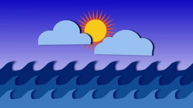 Çizgi film su ile arka plan CGI güneşin ve bulutların