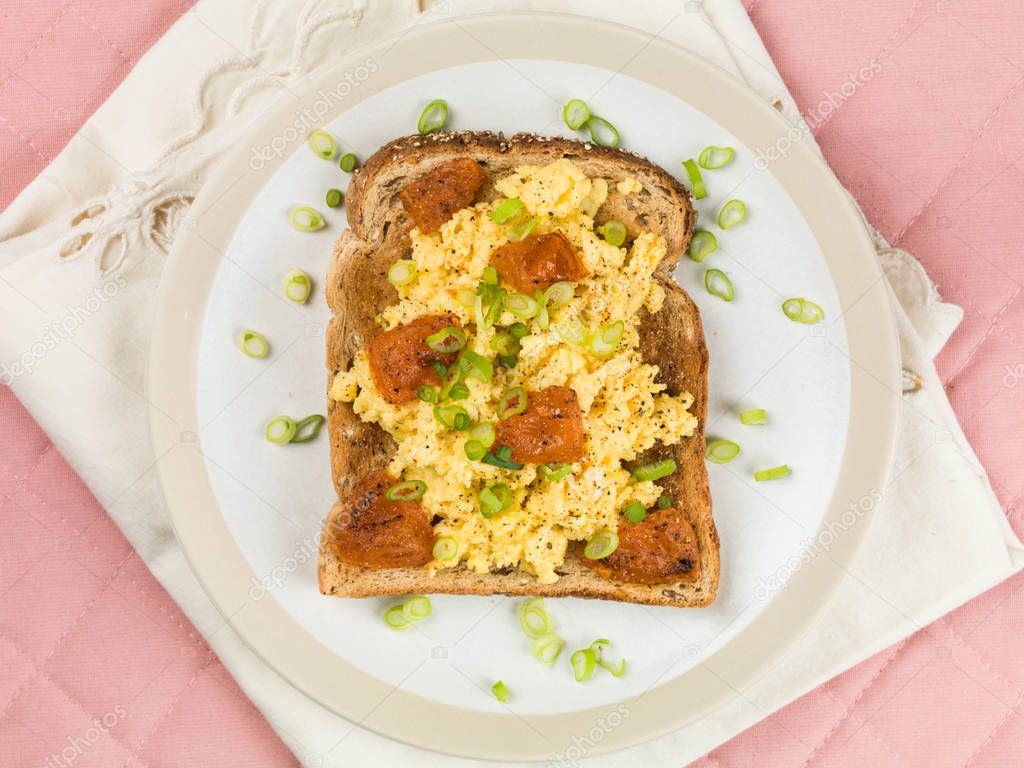 Scrambled Egg with Fried Tomato and Spring Onions or Scallions