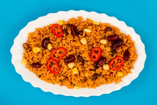 Mexican Style Spicy Rice With Kidney Beans and Red Chillies — Stock Photo, Image